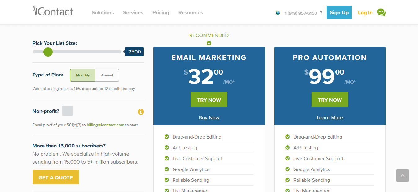 Email Pricing Page New Icontact