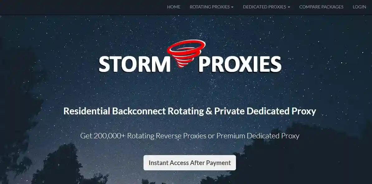 Storm Proxies homepage — rotating datacenter and residential proxy plans overview