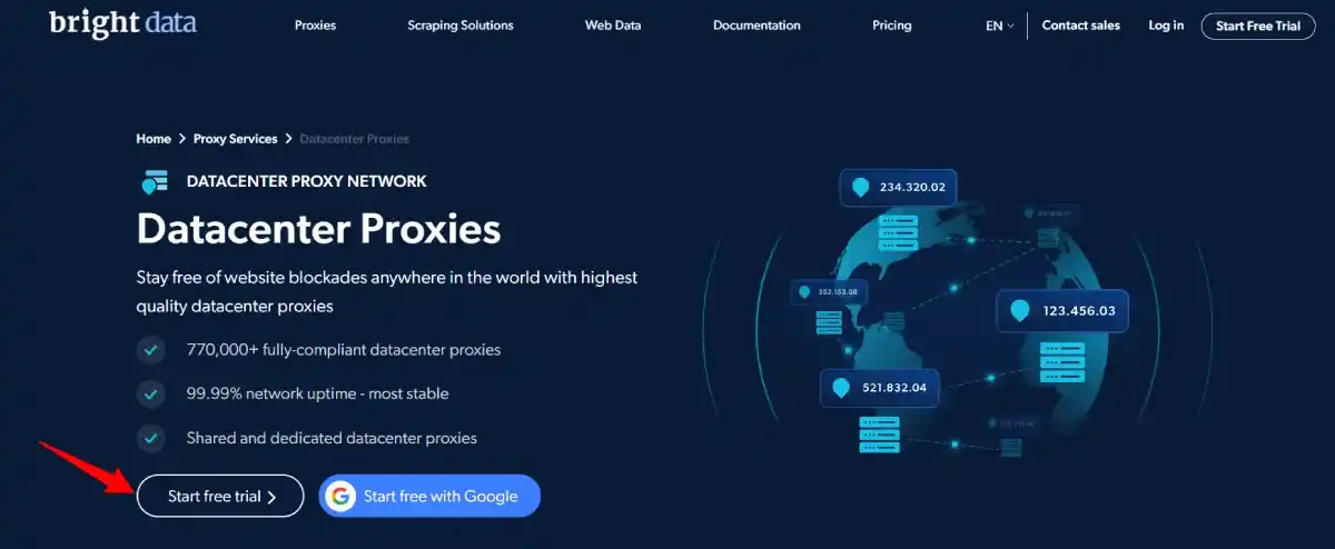 Bright Data datacenter proxies — 1.3M+ IPs across 98 countries for enterprise web scraping