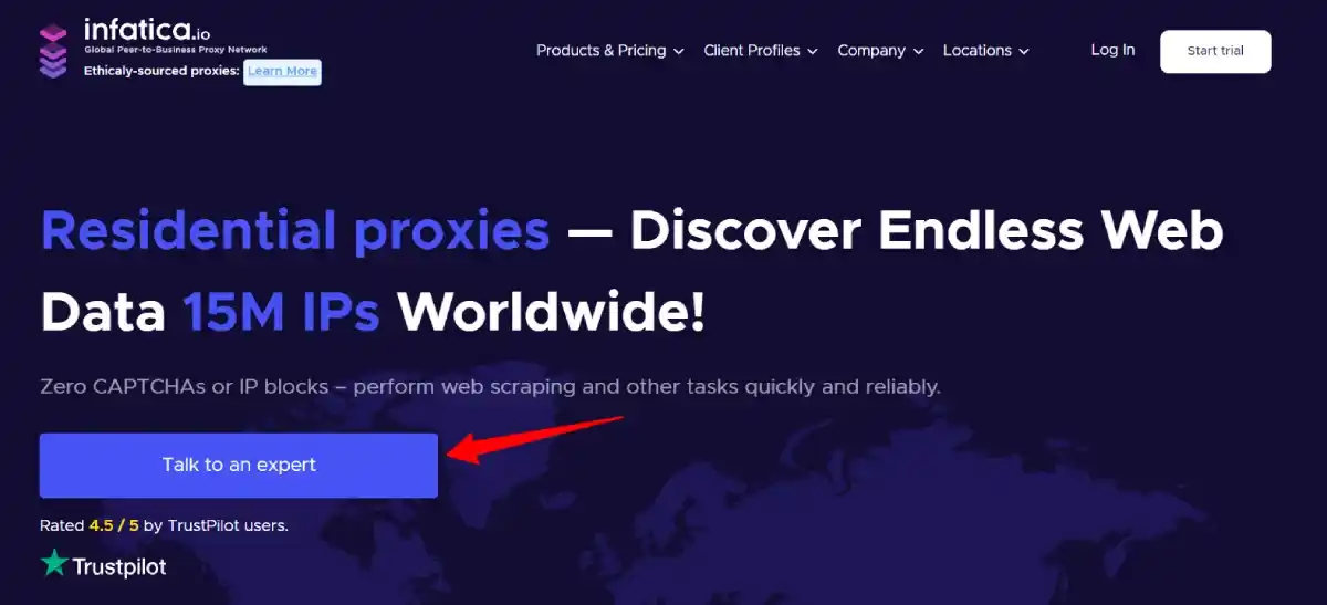 Infatica dashboard — residential, mobile, ISP, and datacenter proxy network overview