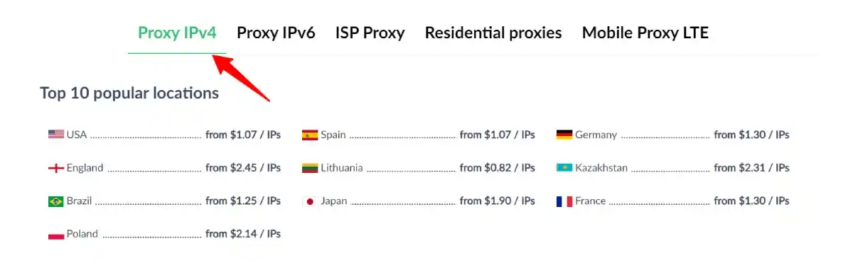 ProxySeller datacenter IPv4 pricing — HTTP, HTTPS, SOCKS5 proxies across 40 countries starting at $7/GB