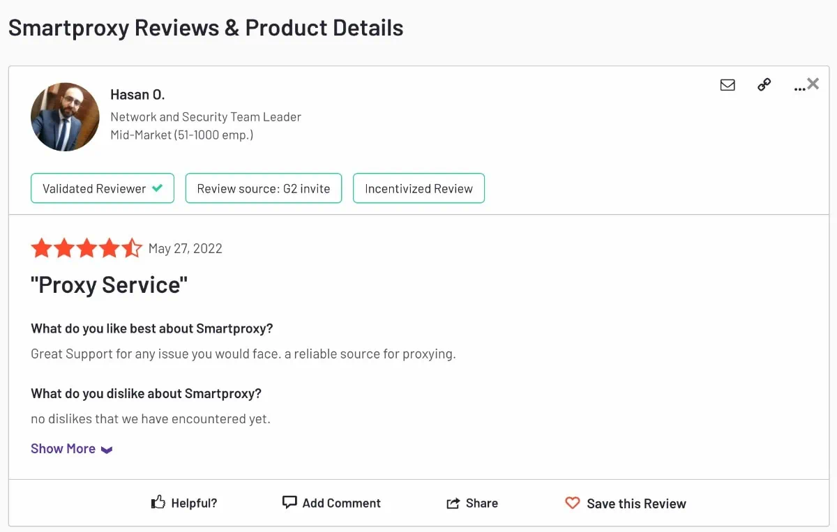 Android proxy provider user reviews and trust signals on G2