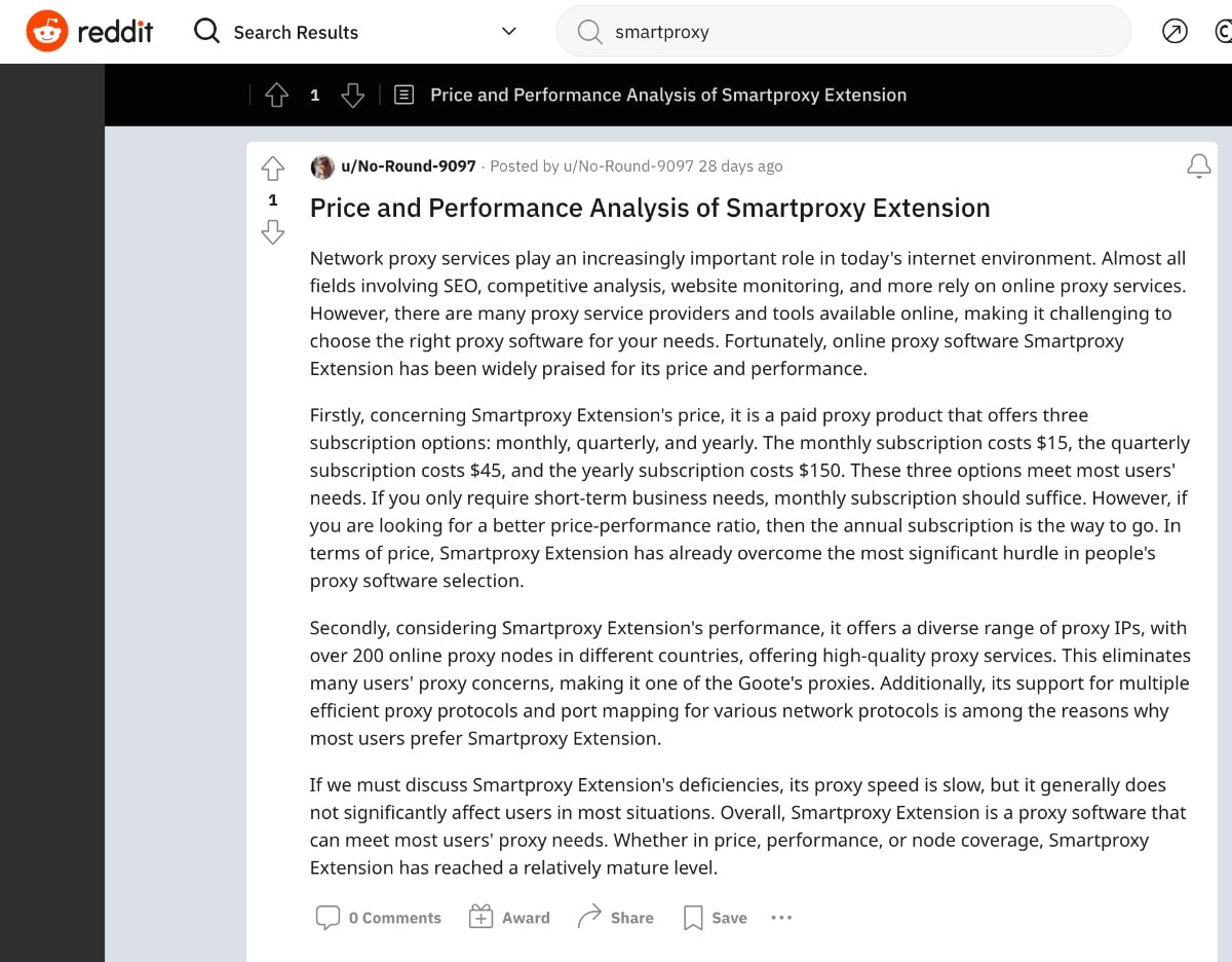 Smartproxy recenzie pe Reddit
