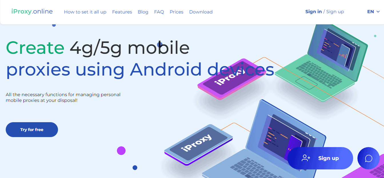 iProxy.online homepage — Android mobile proxy app that turns your phone into a 4G proxy
