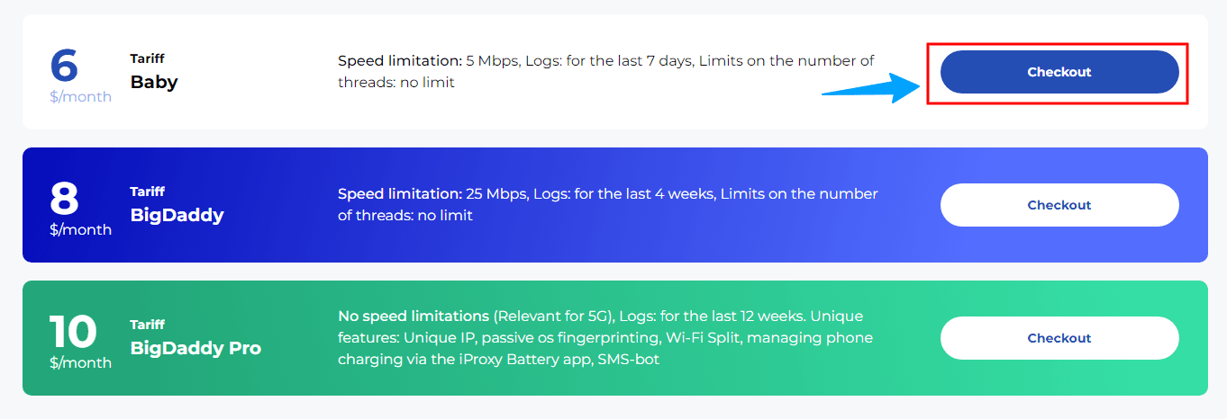 iProxy.online pricing — Basic at $9 and Pro at $12.50 per device per 30 days