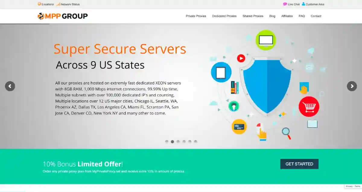 MyPrivateProxy homepage — 220 dedicated servers, 24 datacenters, private proxies with 3-day money-back guarantee
