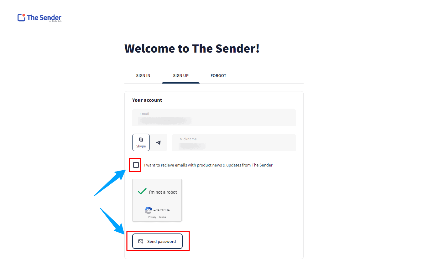 the sender signup steps2