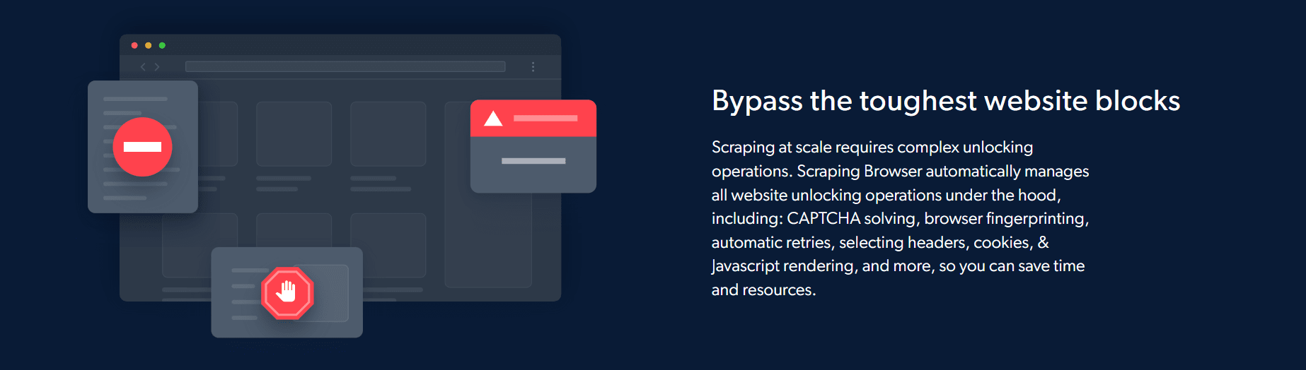 Bright Data browser scraping tool showing automatic anti-bot unblocking feature