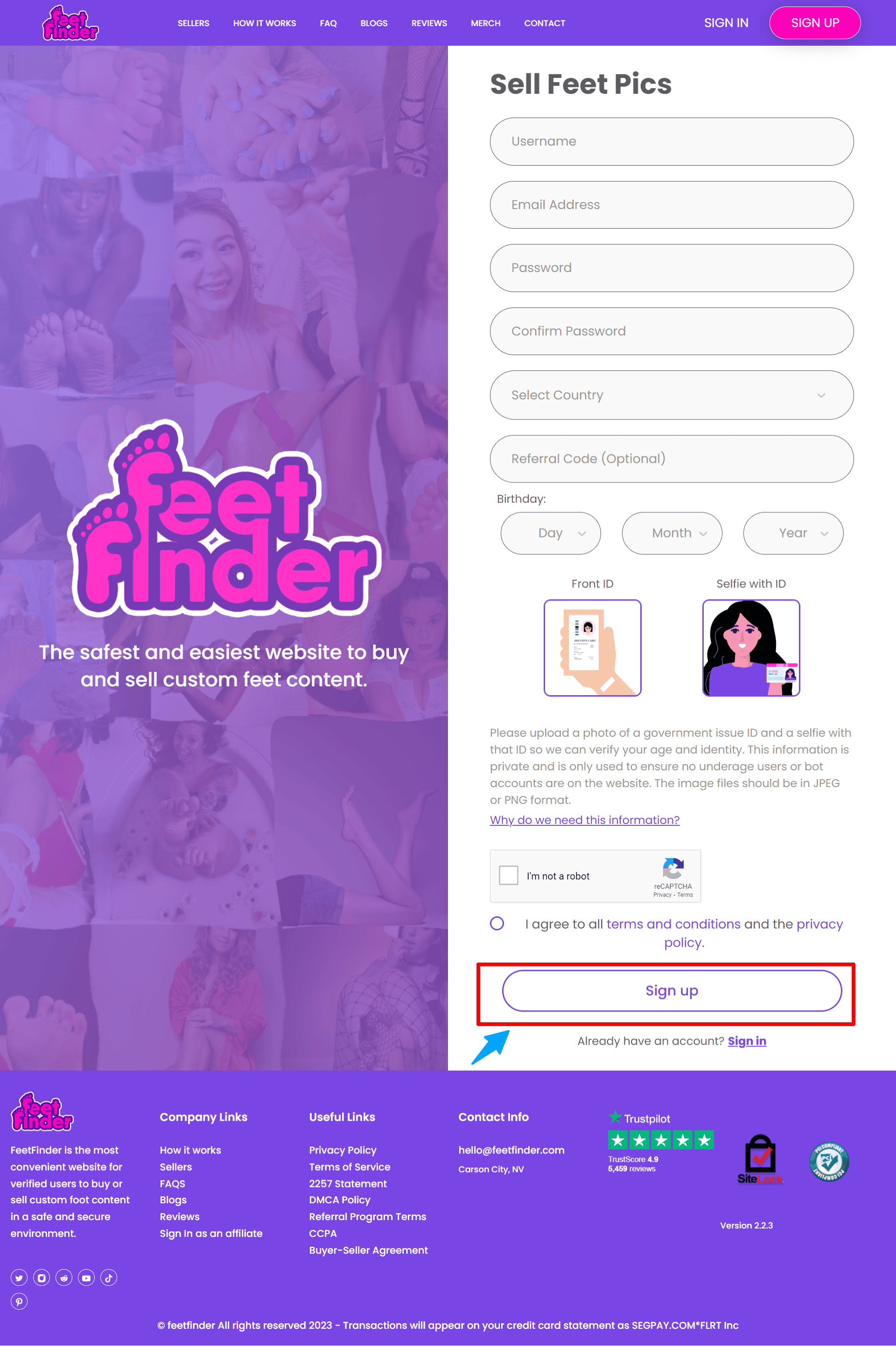 feetfinder signup step3