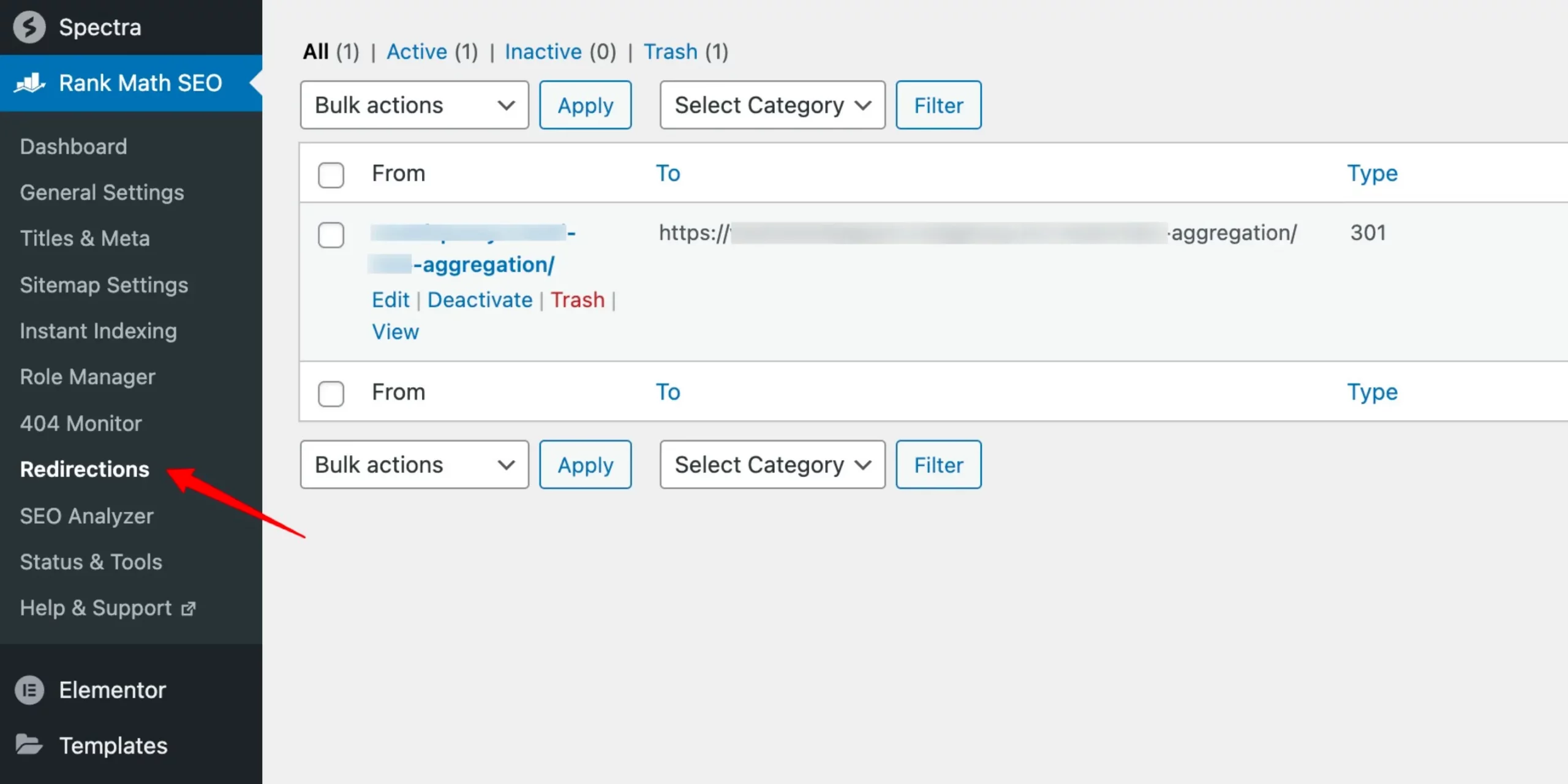 Rank Math Redirections Setup