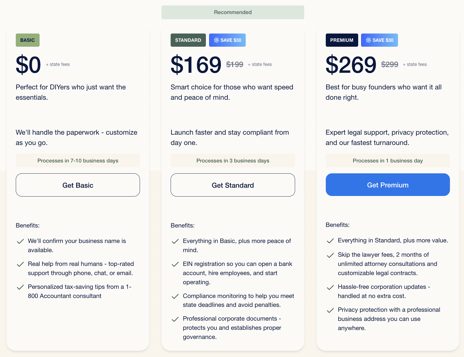 Swyft Filings pricing plans comparison