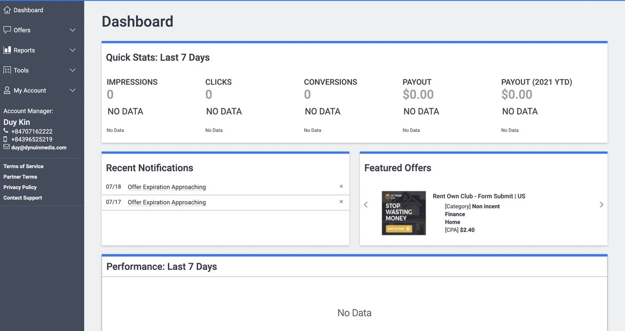 Dynu in Media Dashboard of Affiliate Dynu in Media Dashboard of Affiliate