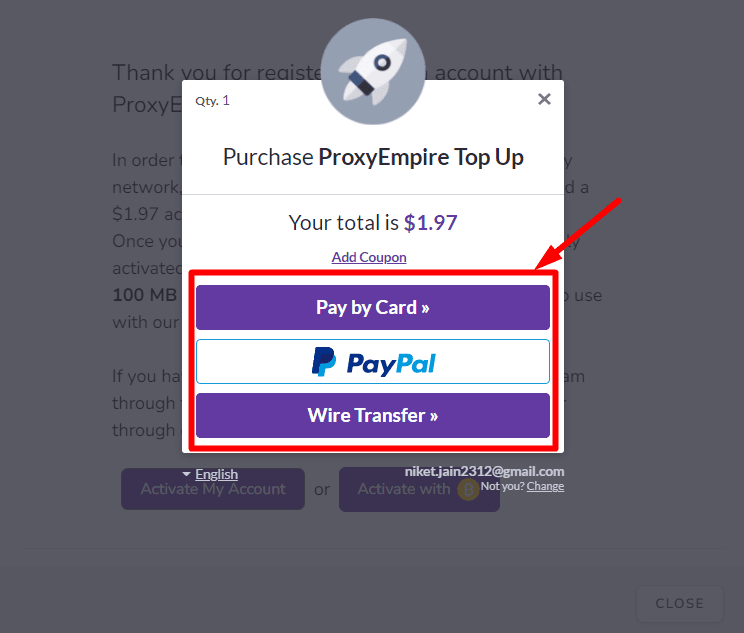 opciones de pago en ProxyEmpire