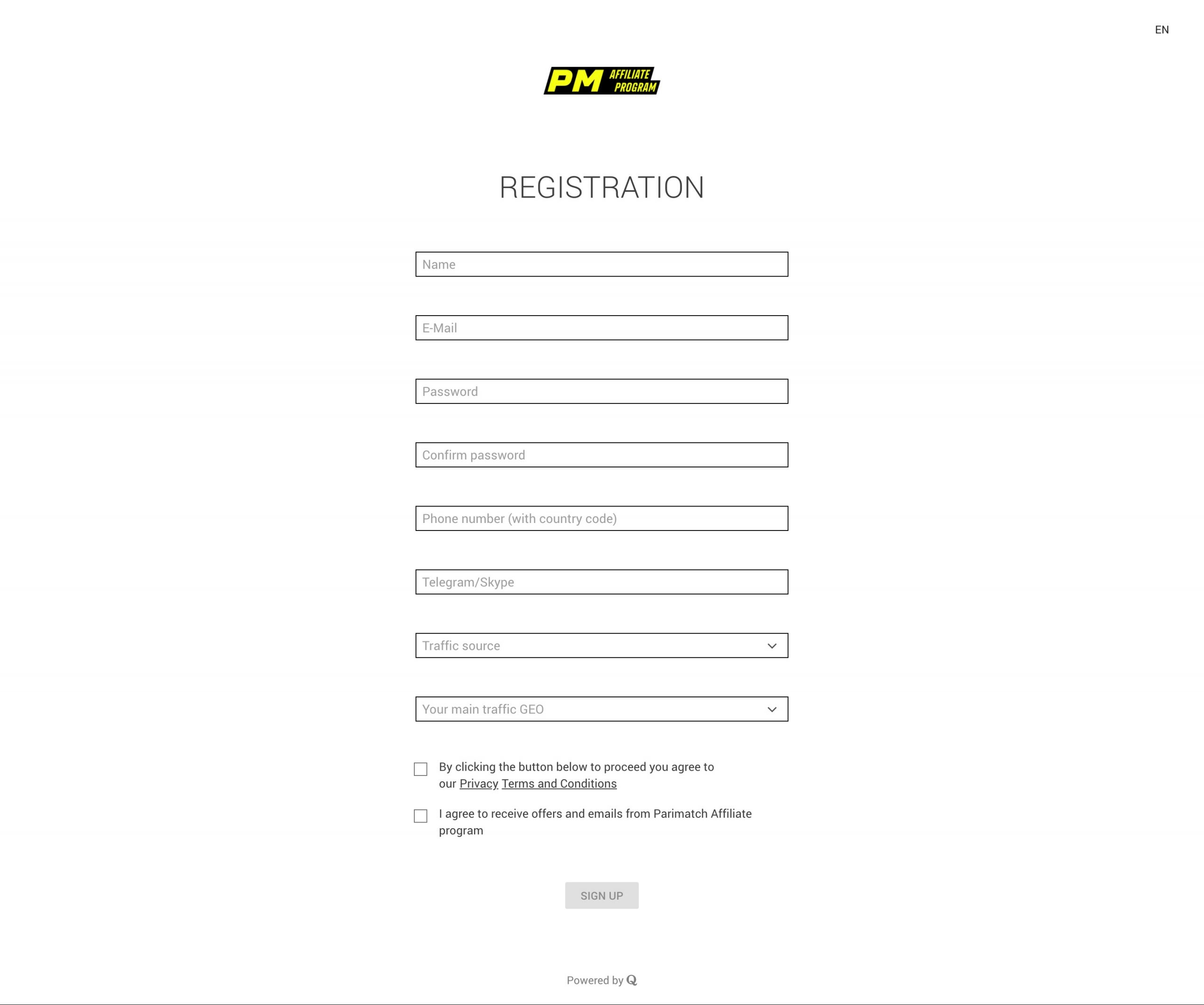 Registration of PMaffiliate Program