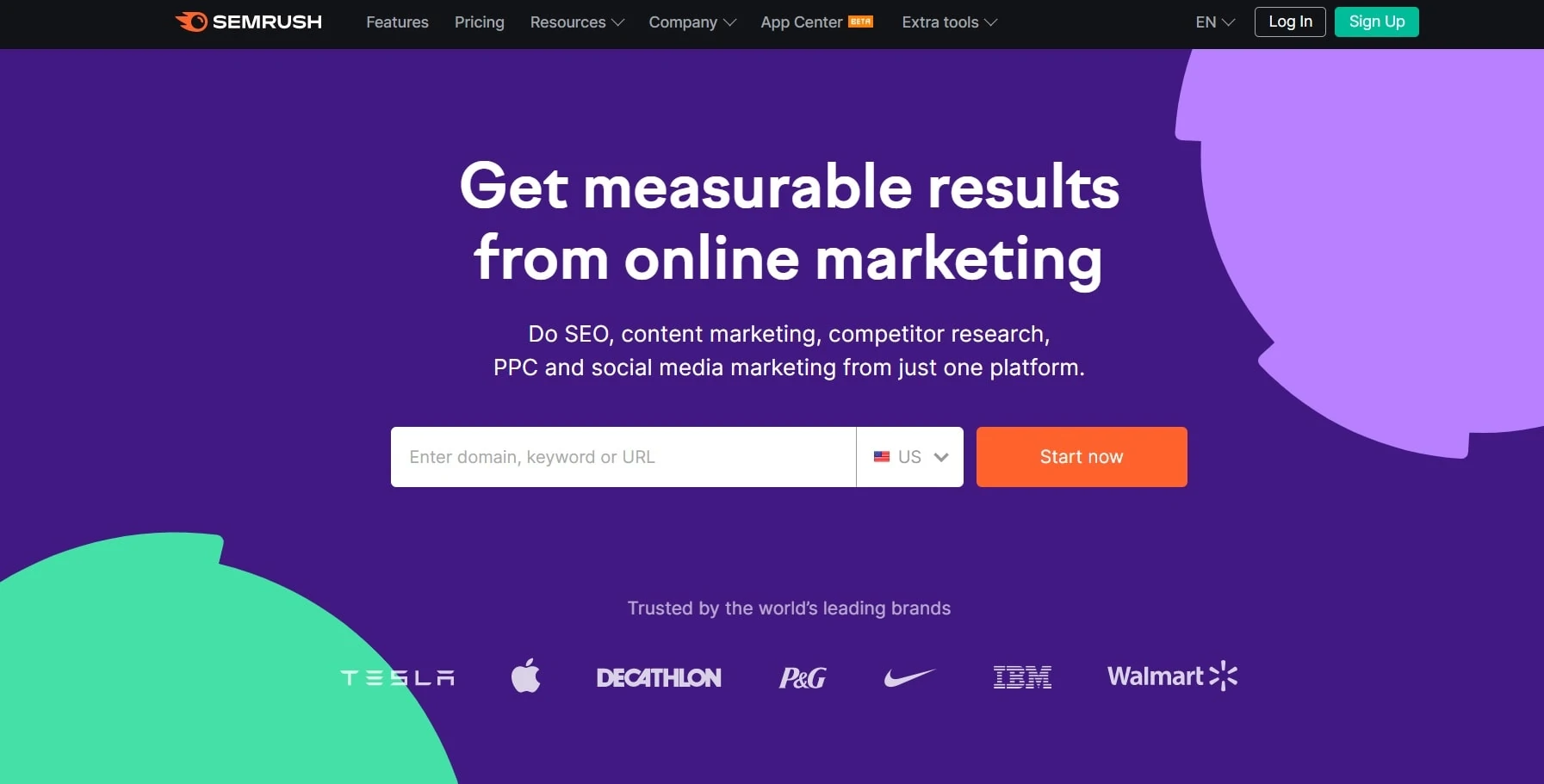 SEMrush homepage — overview of the all-in-one SEO and digital marketing platform