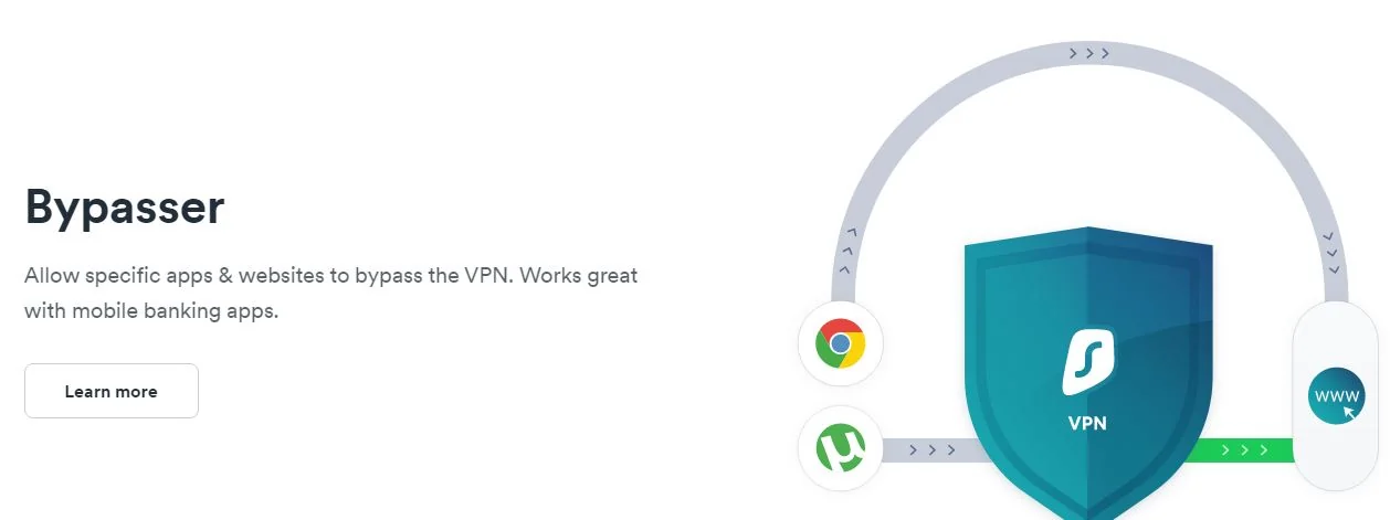 Surfshark Bypasser (split tunneling) settings on Windows — lets specific apps bypass the VPN after you install Surfshark