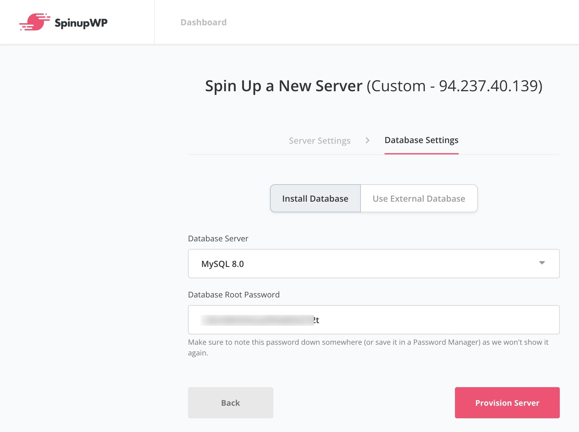 database server setup spinupwp