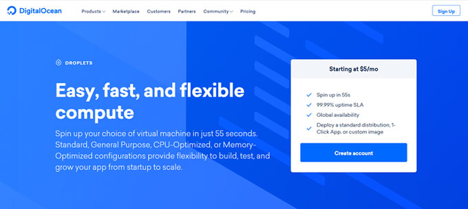 Digitalocean homepage
