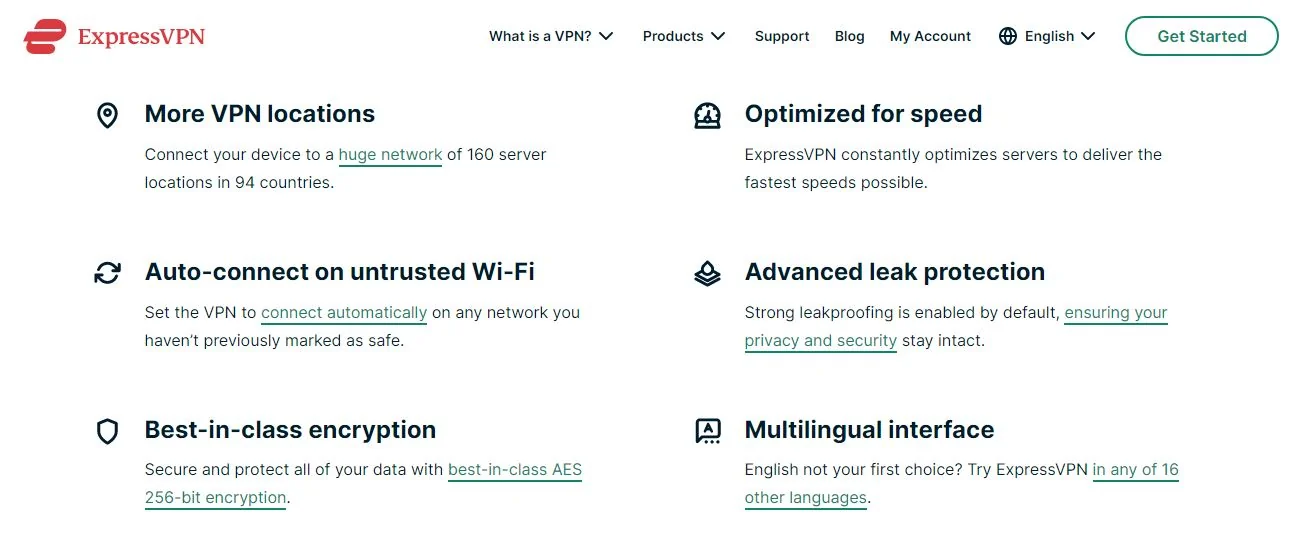 ExpressVPN review 2026 – features overview showing Lightway protocol, TrustedServer technology, and privacy tools