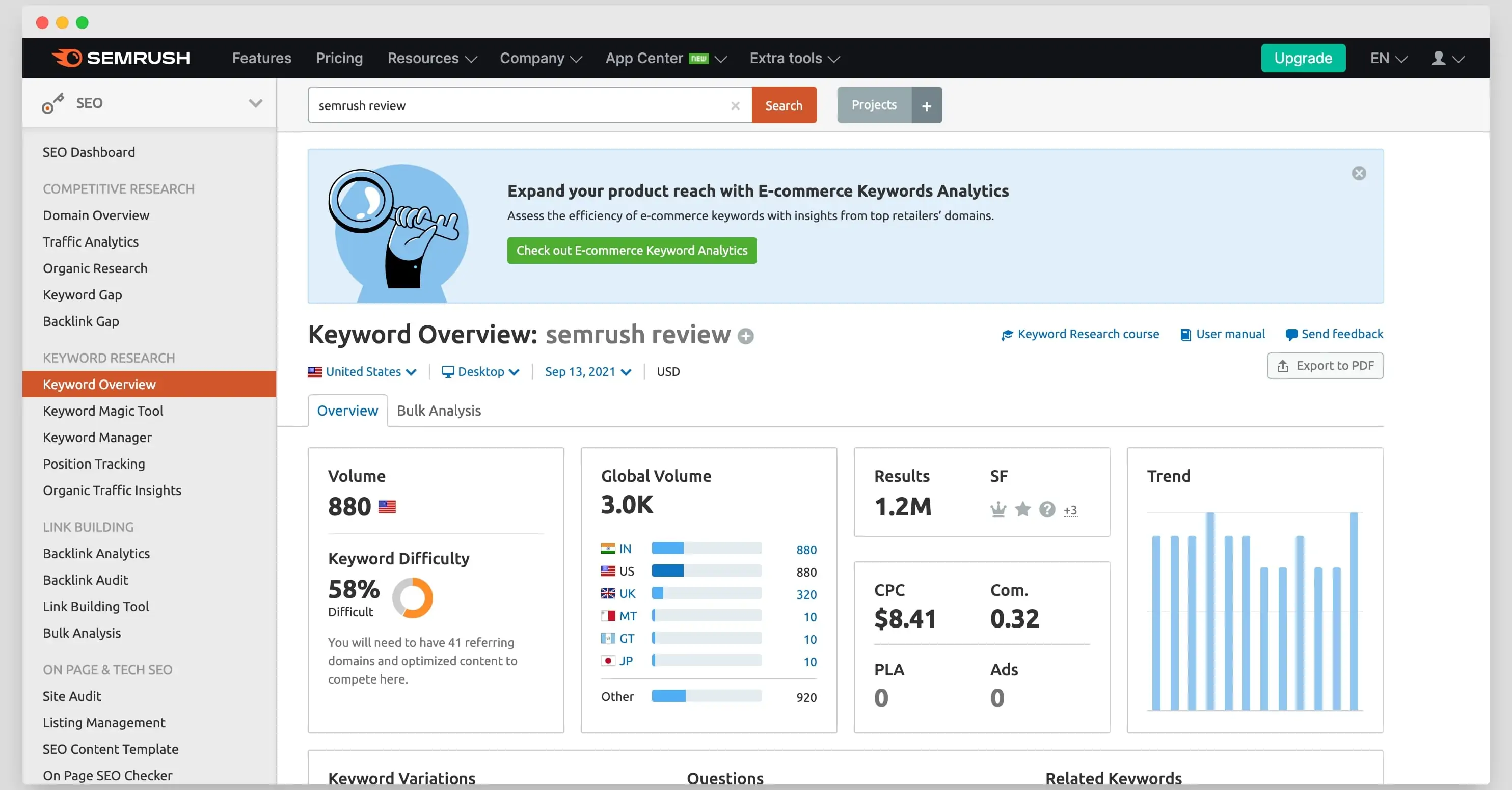 SEMrush database statistics 2026 — 26.6 billion keywords and 43 trillion backlinks indexed