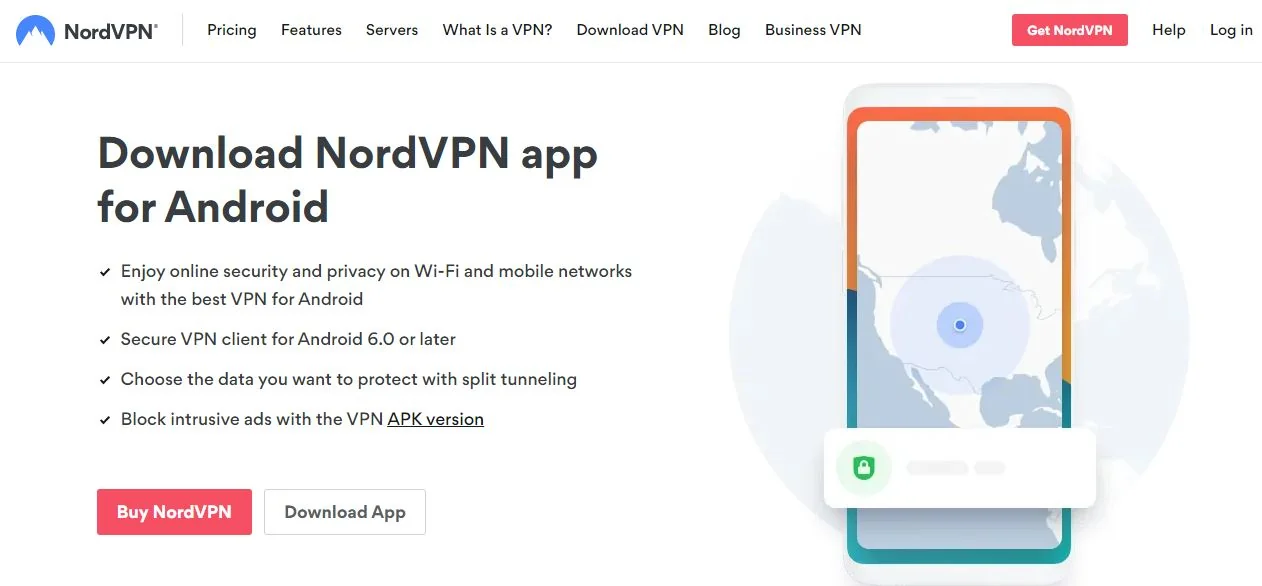 NordVPN Android app after installation — server selection screen with Quick Connect button