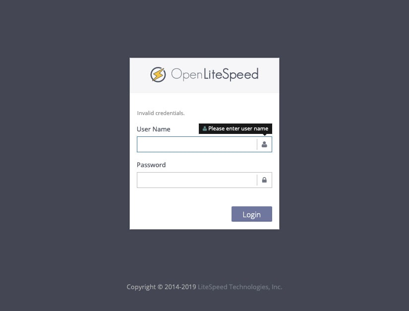 openlitespeed login page admin