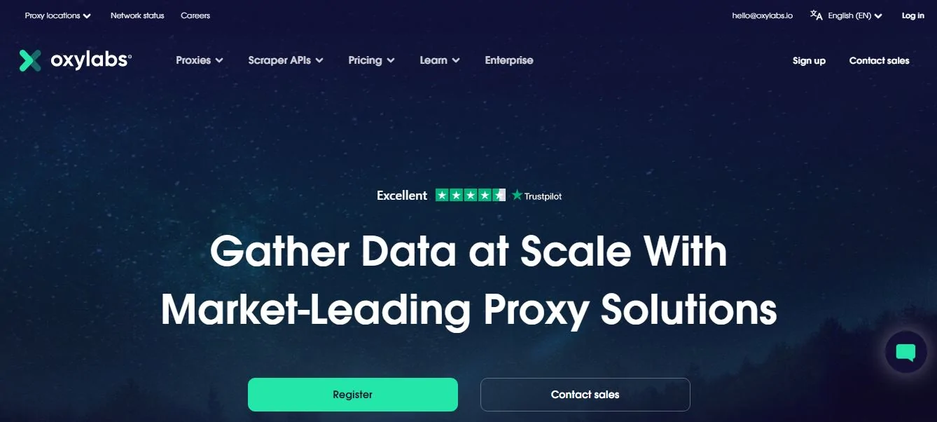 Oxylabs homepage — enterprise proxy and scraping tools for teams comparing Oxylabs vs Smartproxy