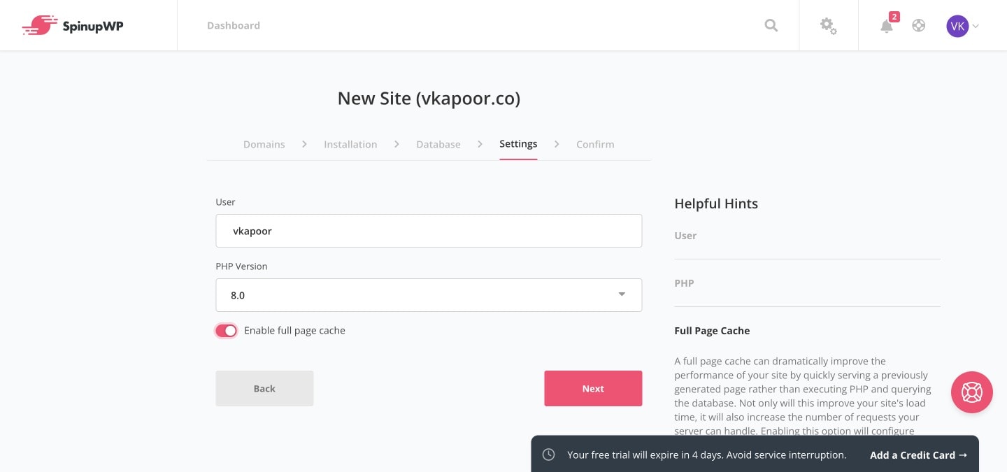 setup caching for new site spinupwp