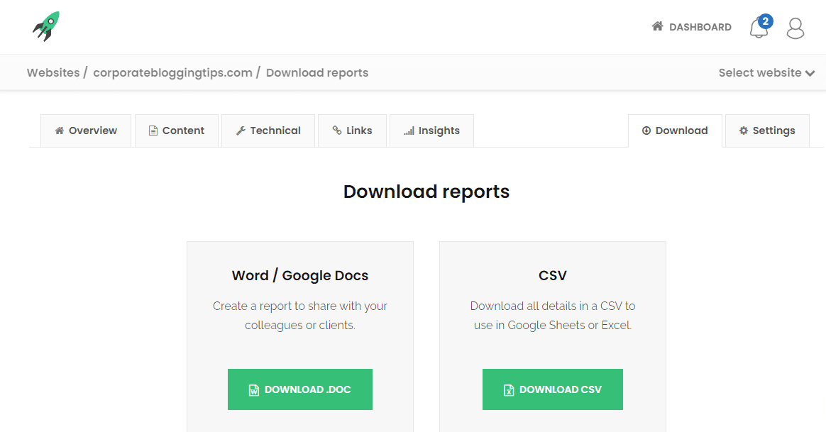 siteguru download reports